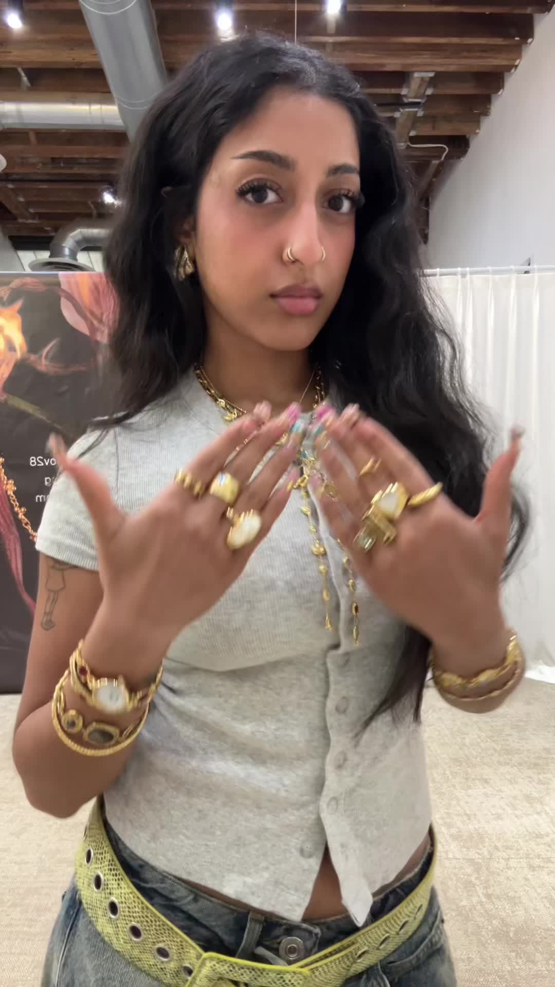 TikTok post by @itskalaaaa for En Route Jewelry. Caption reads: everything @en route jewelry  🌙 #jewelrystack....