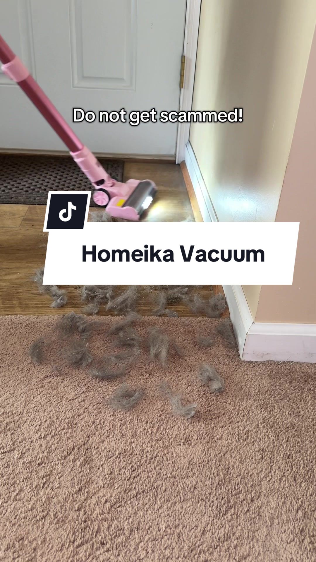 TikTok post by @phoebelishous for Homeika. Caption reads: If you need a decent vacuum this cordless model is....