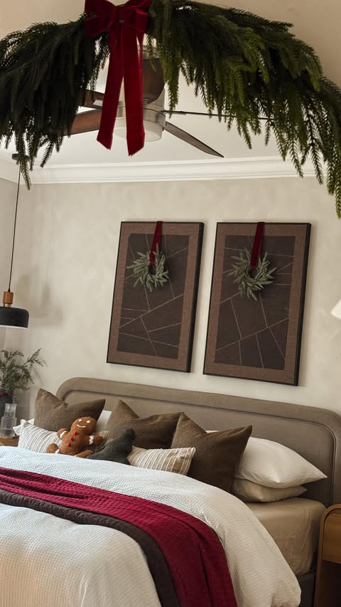 Instagram post by @miussetsantana for Revival. Caption reads: Cozy holiday bedroom vibes✨🎄! 

First time....