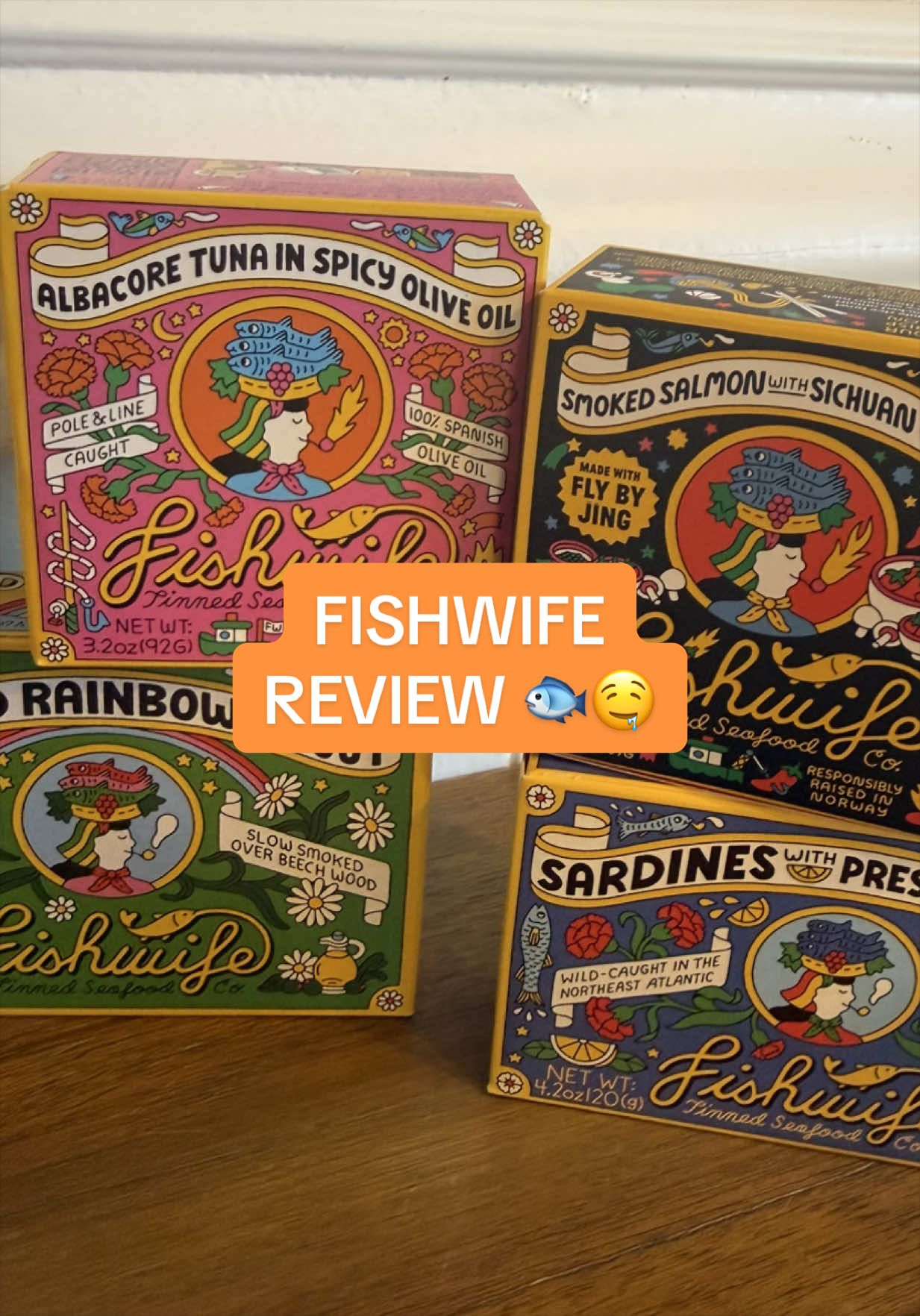 TikTok post by @elllebe2 for Fishwife. Caption reads: [...] review and of course it was @Fishwife 🤤🔥🐟....
