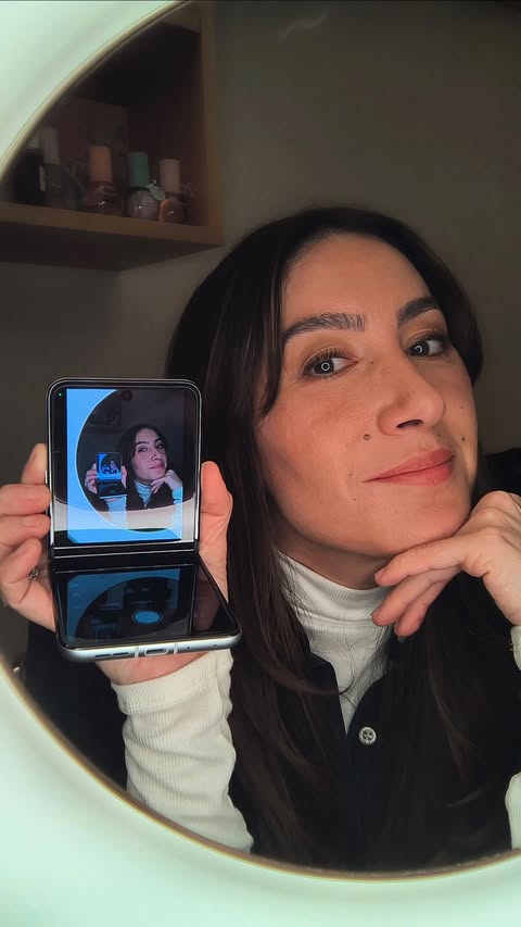 Instagram post by @jenatkinhair for T-Mobile. Caption reads: Vlogging is back & so is my flip phone era. ✨ Say....