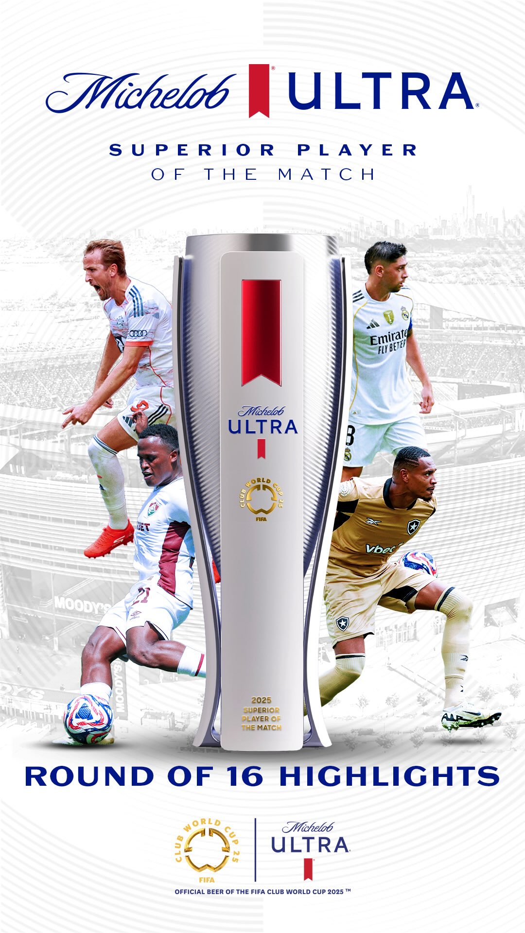 Instagram post by @fifaclubworldcup for Michelob ULTRA. Caption reads: A few great #SuperiorPlayerofTheMatch performances....