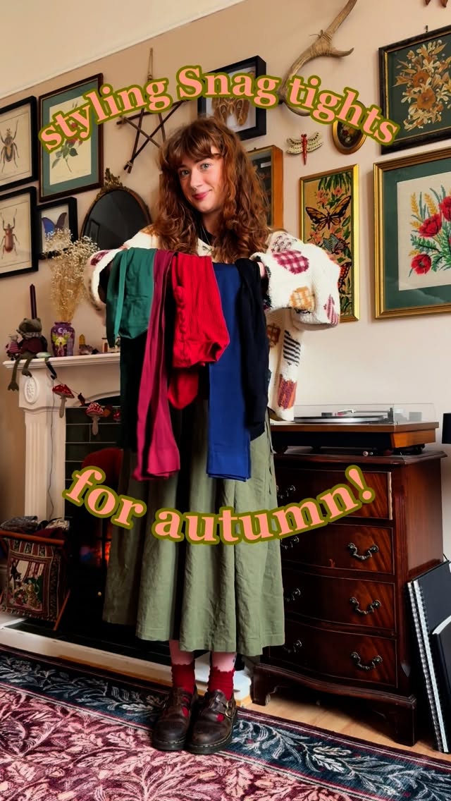 Instagram post by @ffigs for Snag Tights. Caption reads: AD Style @snagtights with me for autumn🎃🍂 I....