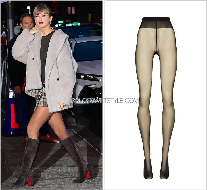 Instagram post by @taylorswiftstyled for Wolford. Caption reads: Out and about | New York City, NY | December 10,....