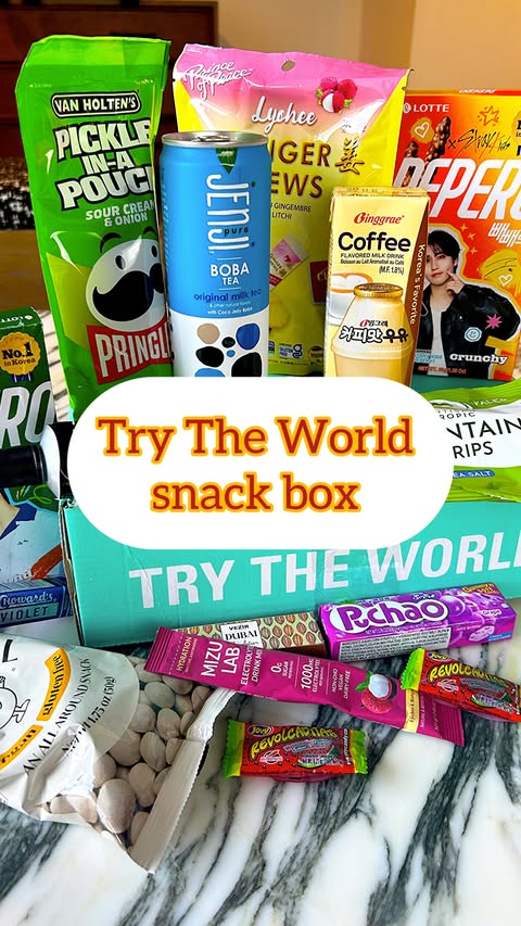 Instagram post by @trexeatseverything for Try The World. Caption reads: Just unboxed the @trytheworld snack box and every....