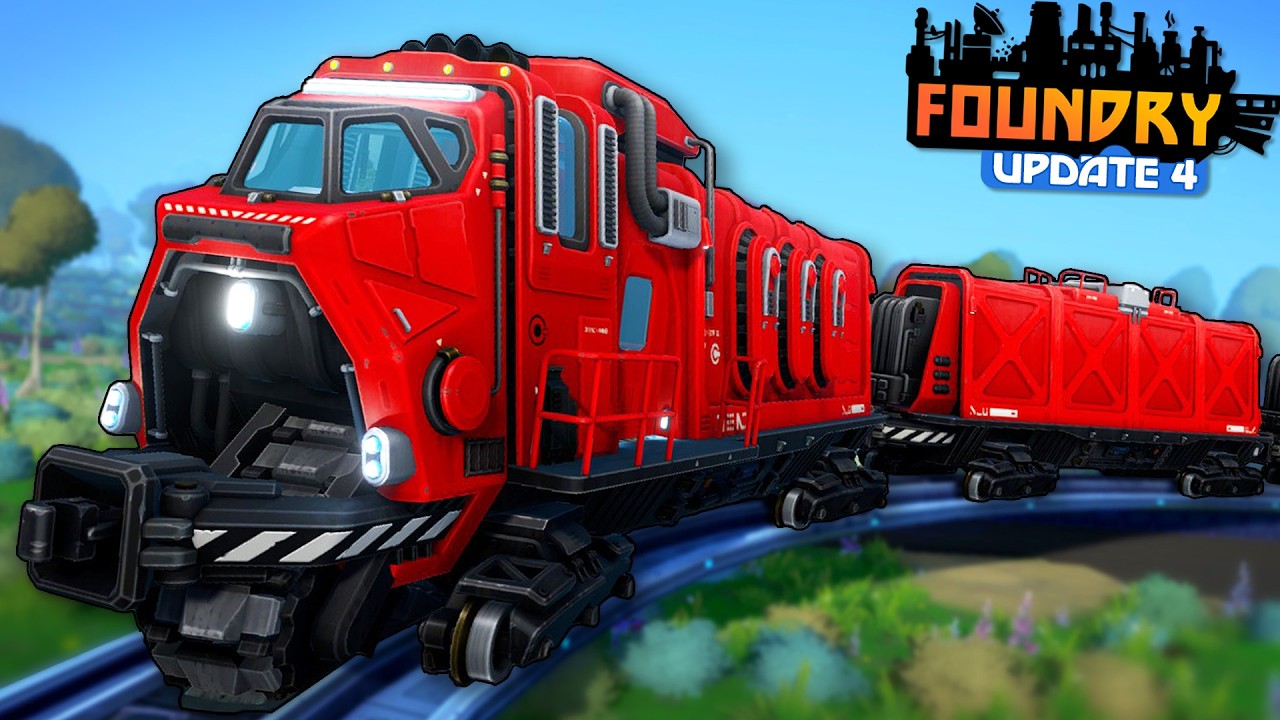 YouTube post by @ImKibitz for Zebra Print. Caption reads: TRAINS and REACTORS are now in Foundry Update 4?!.