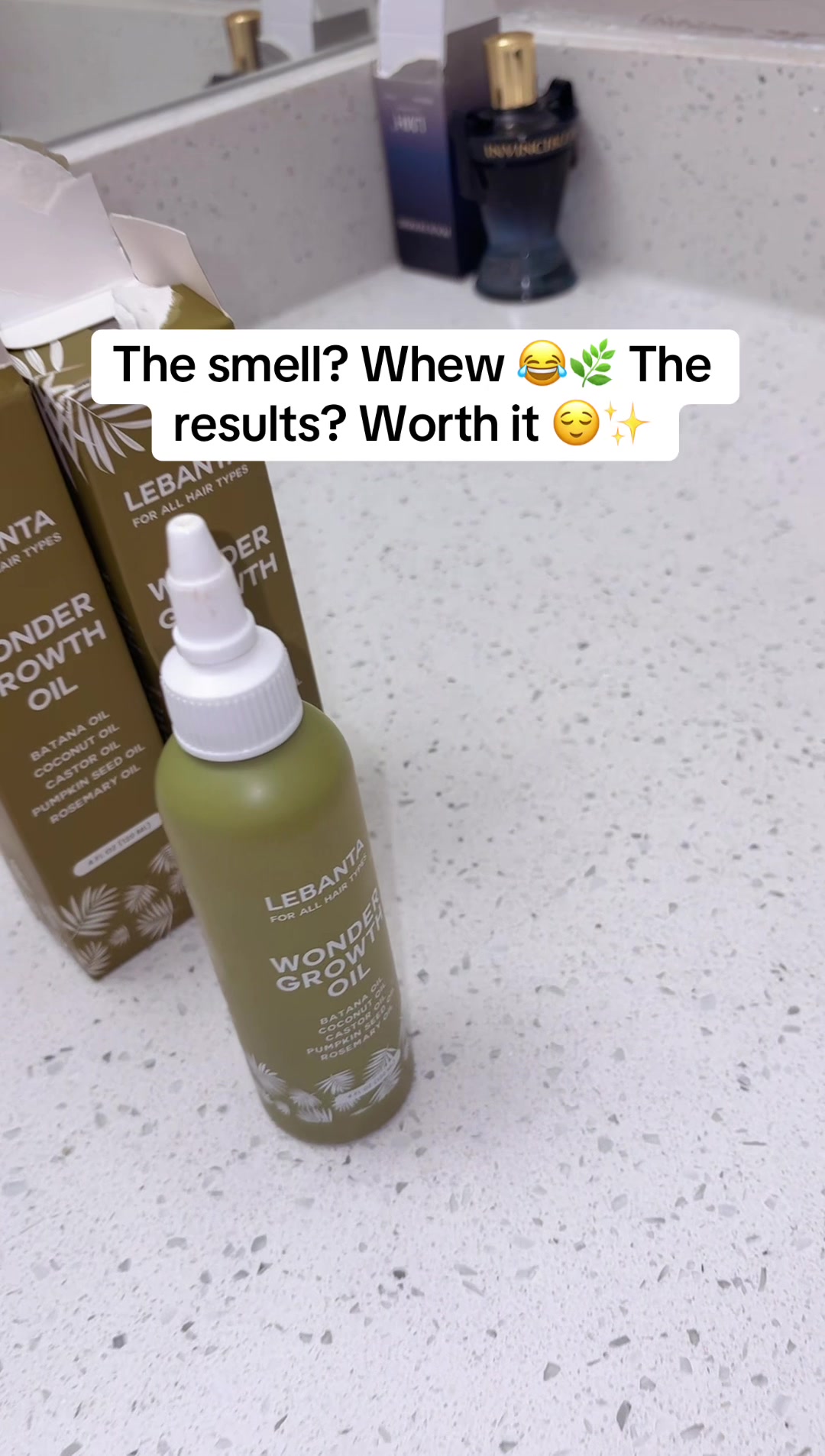 TikTok post by @tasheiralb for Lebanta Haircare. Caption reads: [...] #hairgrowth #lebantaoil #fypシ゚ @Lebanta....