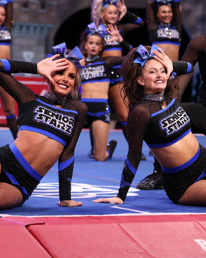 Instagram post by @cheertheory for Varsity Spirit. Caption reads: 🏆MACS Senior Starz and Cheer Extreme Senior Elite....