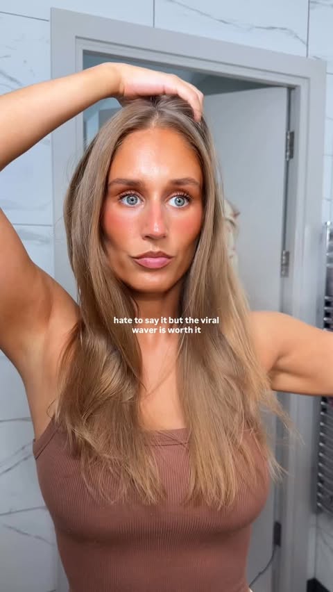 Instagram post by @byemmaleah for Kérastase. Caption reads: the @ghdhair waver is 1000% worth it, gives the....