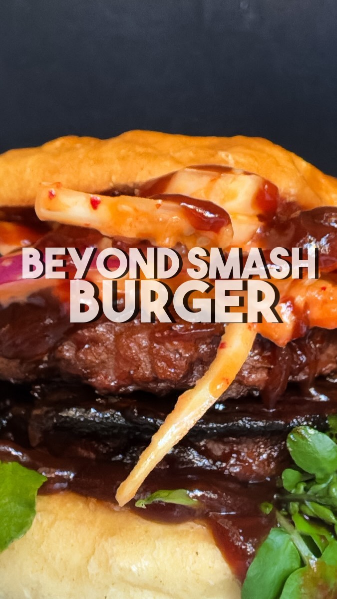 Instagram post by @johnnymeatless for Beyond Meat. Caption reads: Stay Hungry Ep 001/ - Beyond Smash Smokey Mushroom....
