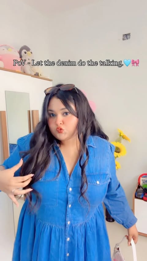 Instagram post by @_sreyabiswas_ for Virgio. Caption reads: Denim, but make it curvy girl approved 🤍✨ Wearing....