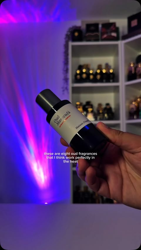 Instagram post by @rishi_j7 for Maison Francis Kurkdjian. Caption reads: Who said you can’t wear oud fragrances in summer?....