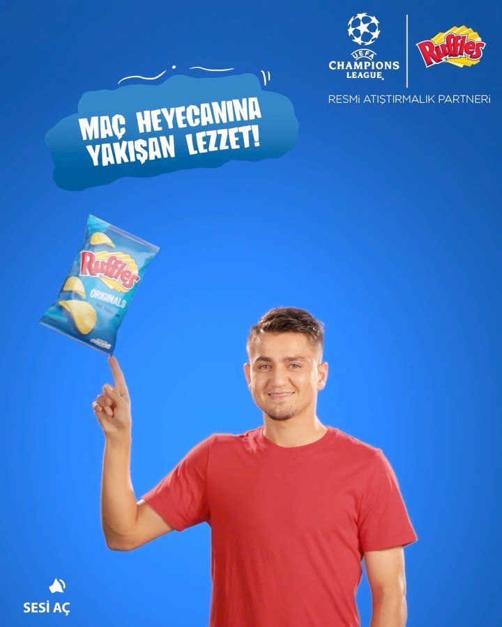Instagram post by @cengizunder for Ruffles. Caption reads: UEFA Champions League resmi sponsoru Ruffles’la....