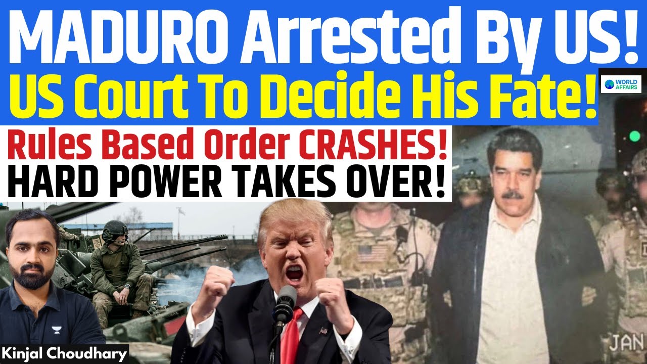 YouTube post by @WorldAffairsUnacademy for Unacademy. Caption reads: Maduro Arrested & Taken to US! Hard Power Lesson....