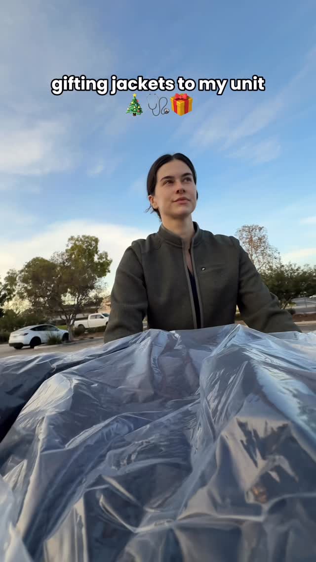 Instagram post by @scrubhacks for Fabletics. Caption reads: TIS THE SEASON: gifting jackets to my entire unit!....