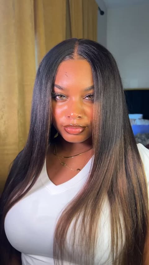 Instagram post by @modelxlee for Nadula. Caption reads: Nadula Black To Chestnut Brown Ombre Yaki Straight....