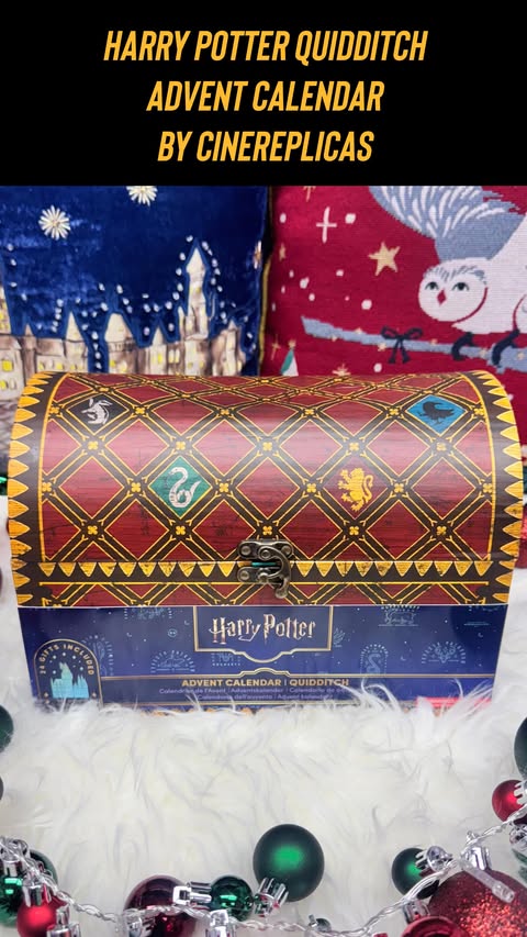 Instagram post by @geekglitz for Cinereplicas. Caption reads: [...] Quidditch themed advent calendar by....