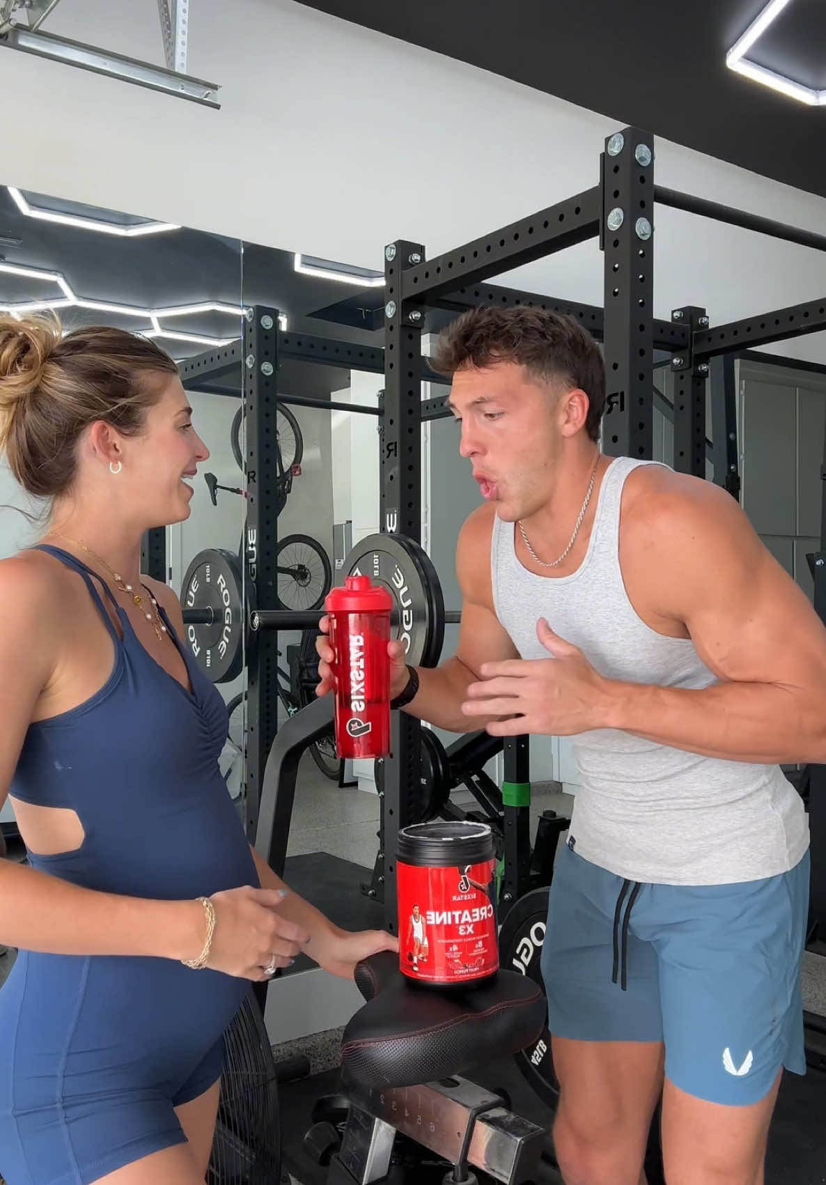 TikTok post by @joshxkatie for Six Star Pro Nutrition. Caption reads: I was just trying to drink my Creatine X3 in peace....