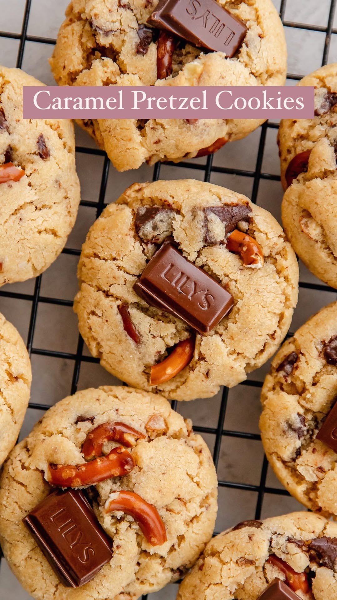 Instagram post by @ifyougiveablondeakitchen for LILY'S. Caption reads: It’s cookie season! Let bake some caramel pretzel....
